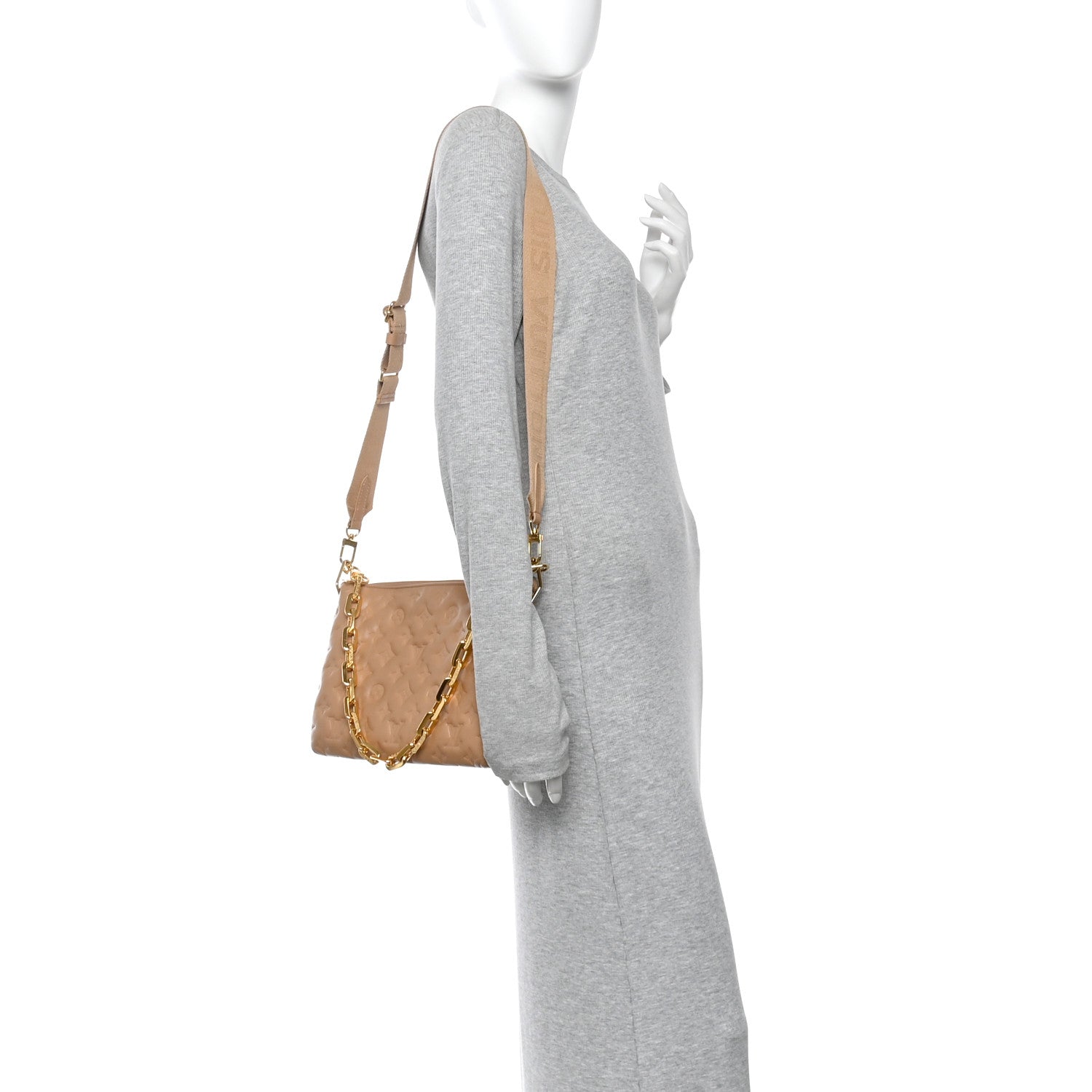 Louis Vuitton Lambskin Embossed Monogram Coussin PM Camel