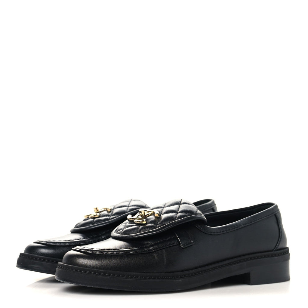 Lambskin Quilted CC Turnlock Loafers 37 Black