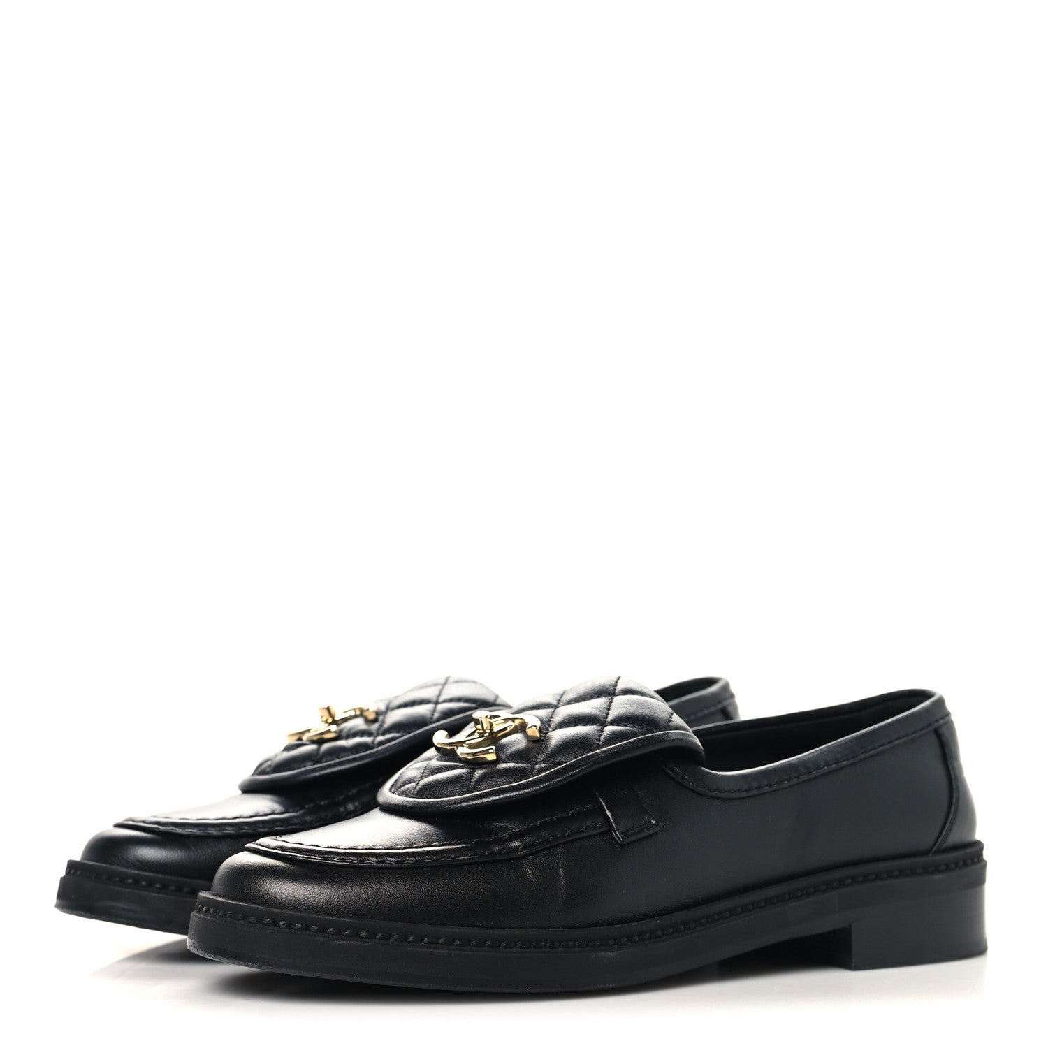Lambskin Quilted CC Turnlock Loafers 37 Black