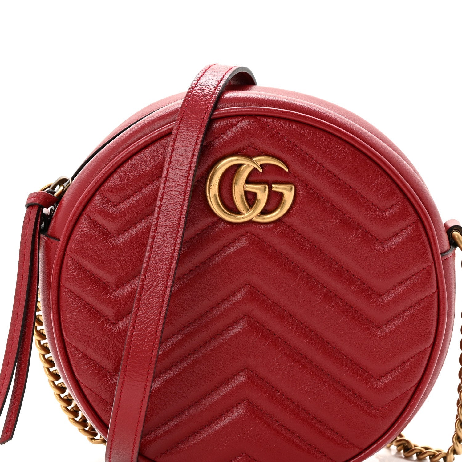 Gucci Glazed Calfskin Matelasse Heart Mini GG Marmont Round Shoulder Bag Romantic Cerise