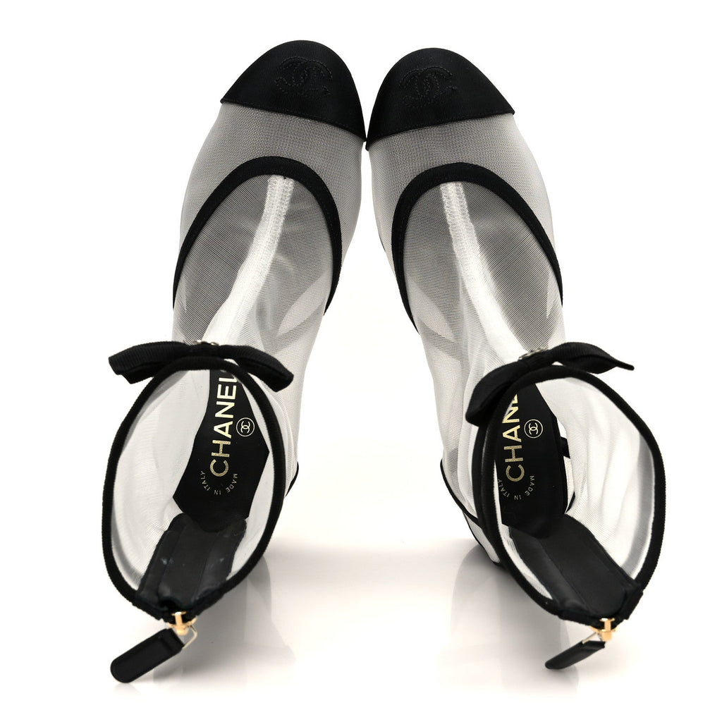 Mesh Grosgrain CC Cap Toe Ankle Boots 40 White Black