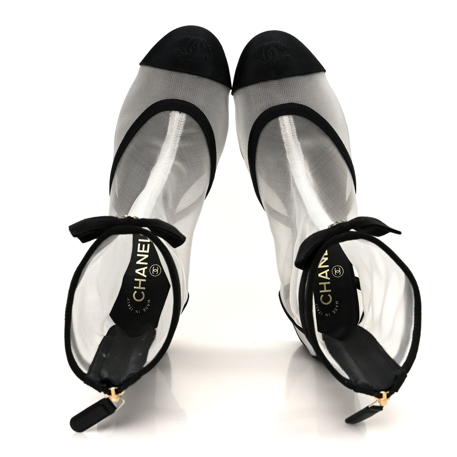 Mesh Grosgrain CC Cap Toe Ankle Boots 40 White Black
