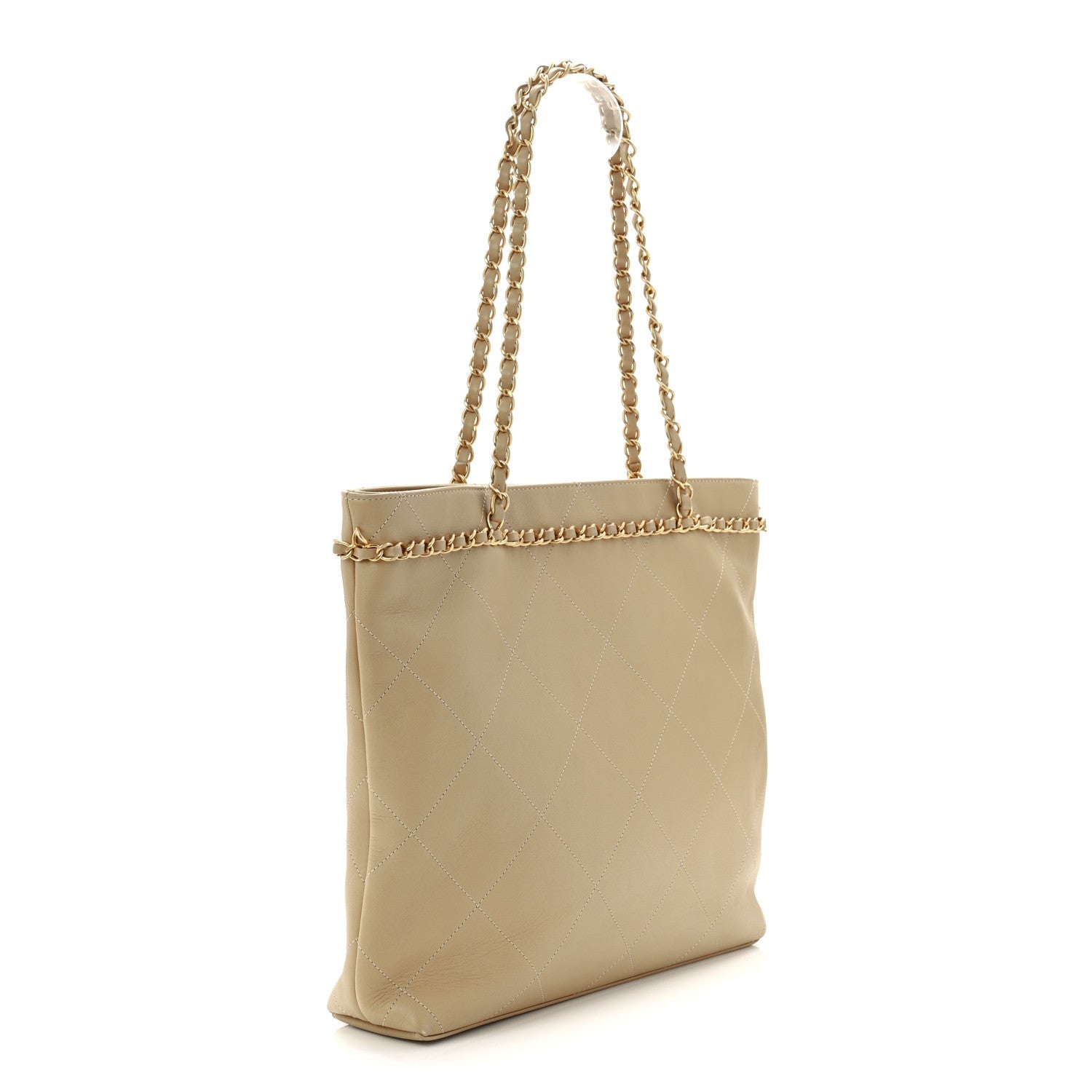 Chanel Calfskin Stitched Small Shopping Tote Dark Beige