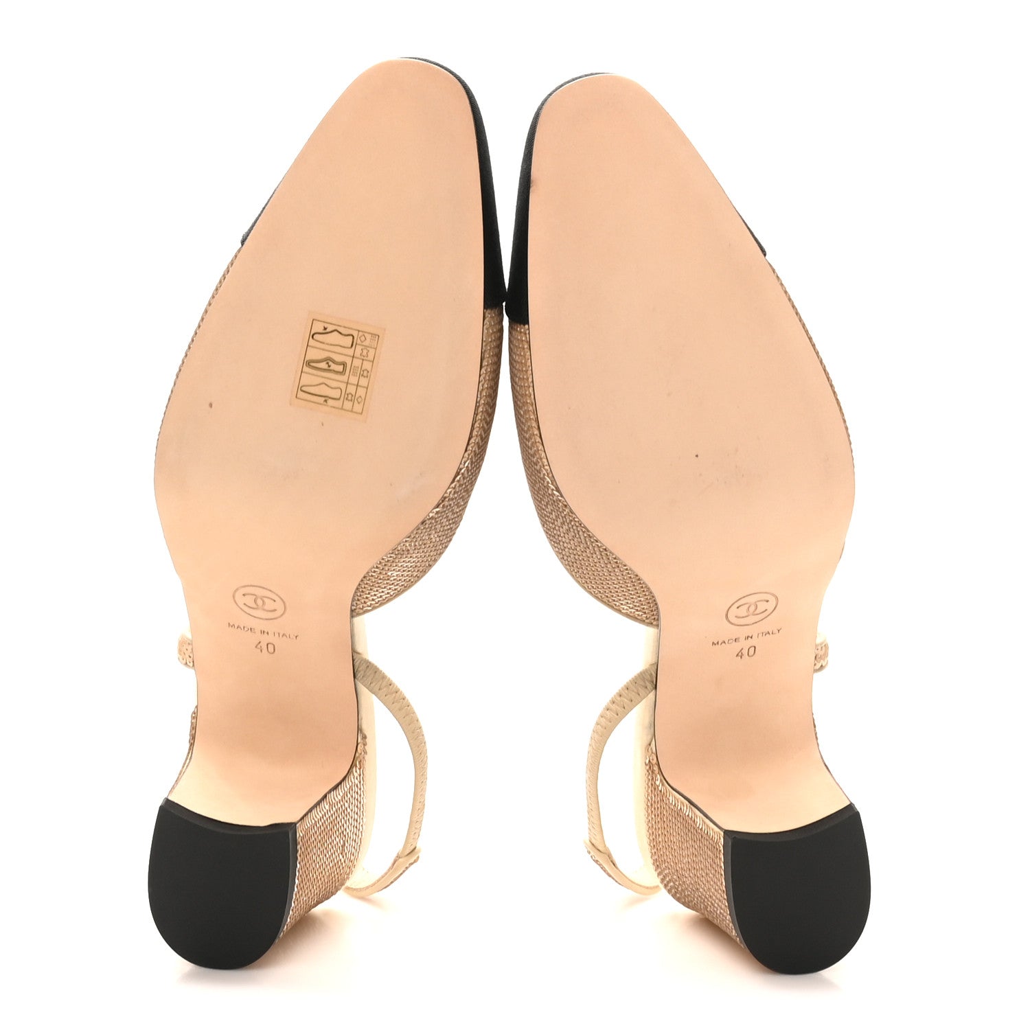 Chanel Sequin Grosgrain Cap Toe CC Slingback Pumps 40 Beige Black