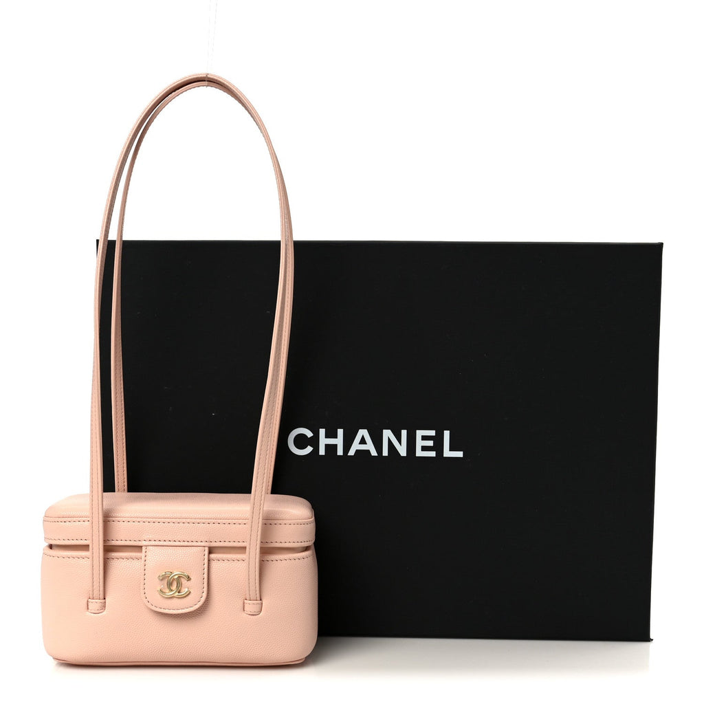 Chanel Shiny Caviar Preppy Coco Long Vanity With Strap Light Pink