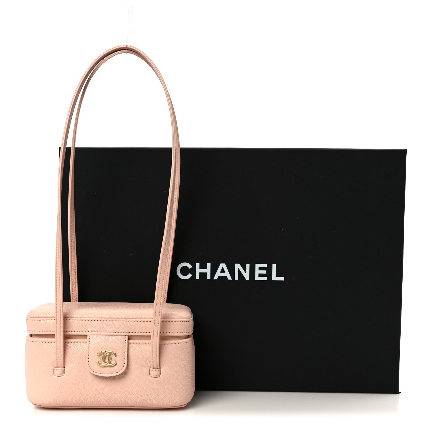 Chanel Shiny Caviar Preppy Coco Long Vanity With Strap Light Pink