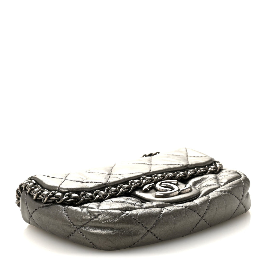 Chanel Metallic Aged Calfskin Mini Chain Me Flap Pewter