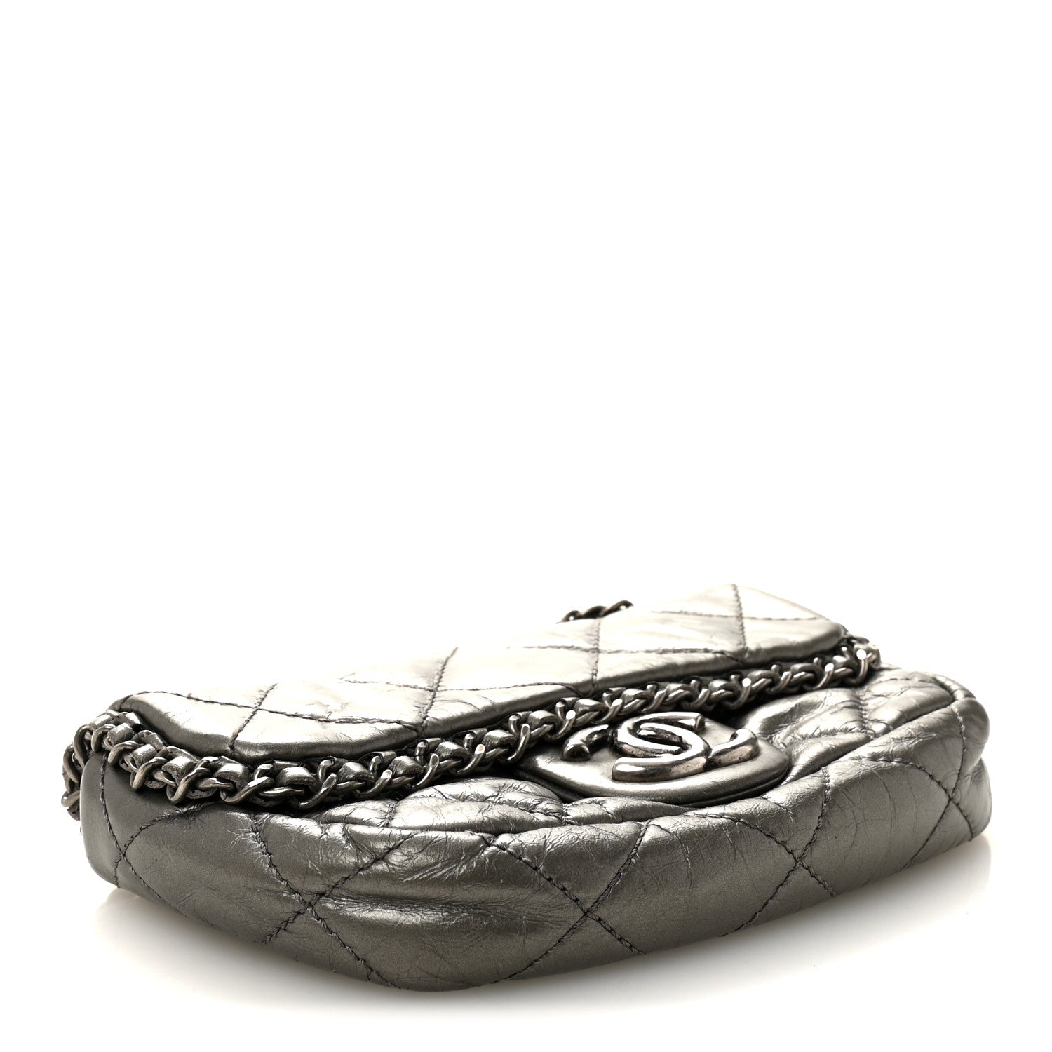Chanel Metallic Aged Calfskin Mini Chain Me Flap Pewter