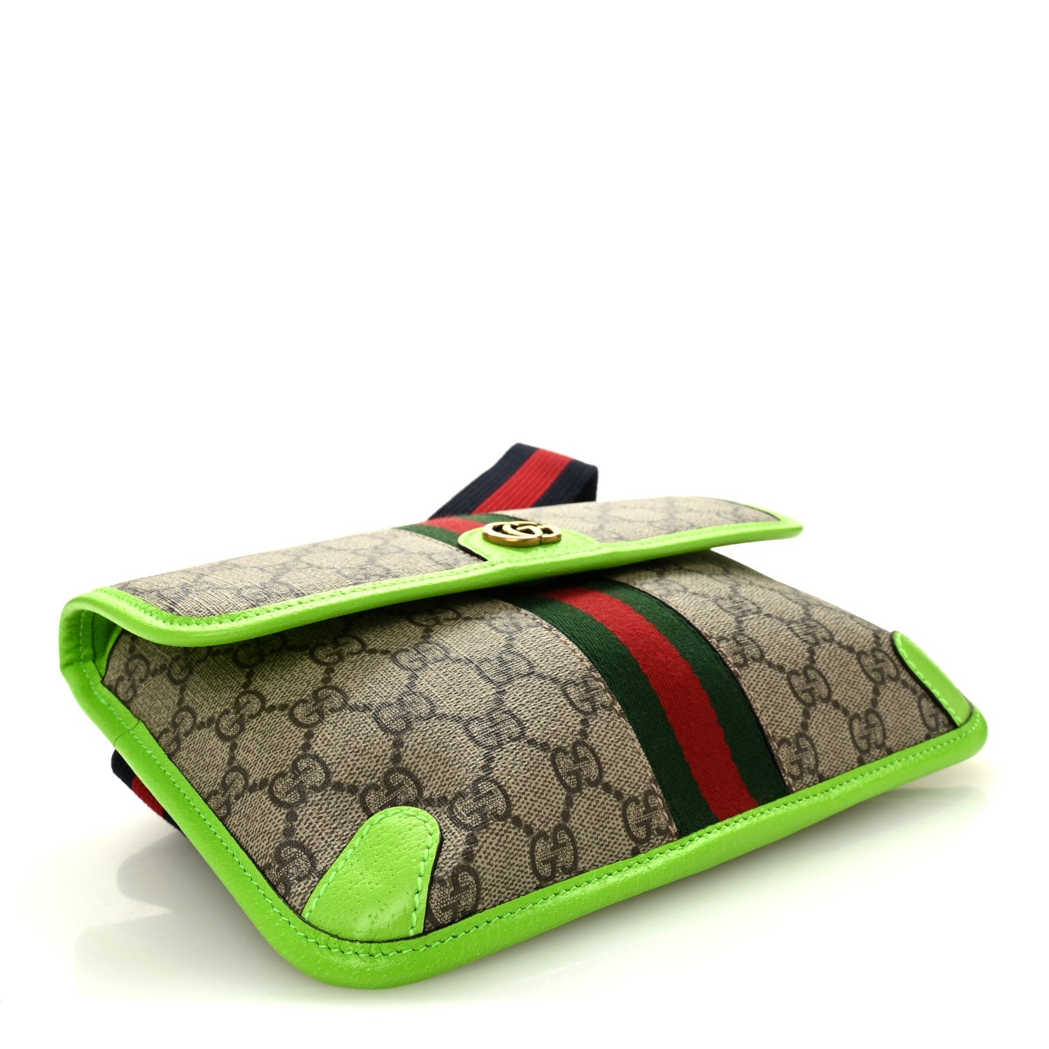 Gucci GG Supreme Monogram Web Small Ophidia Belt Bag Beige Ebony Electric Green