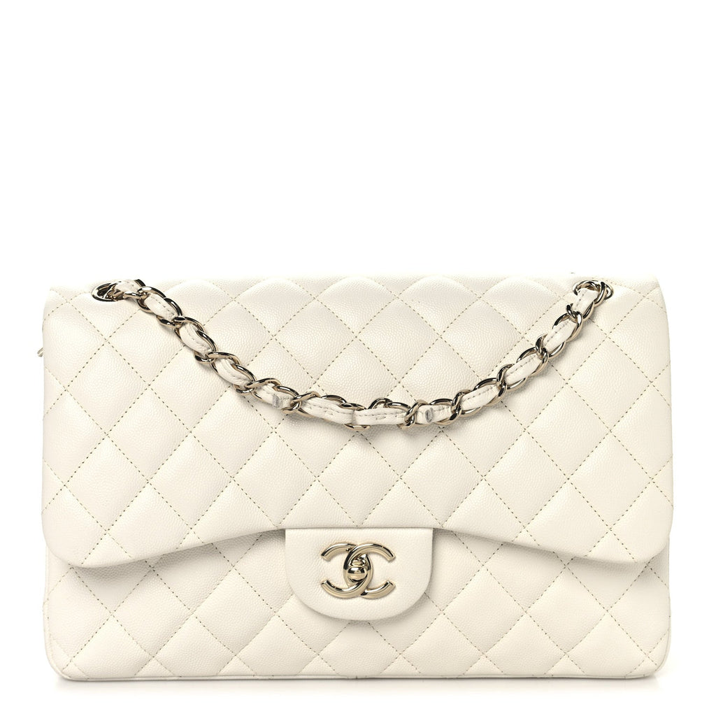 Chanel Caviar Quilted Jumbo Double Flap White