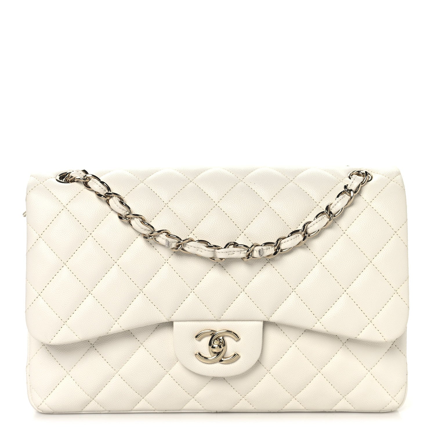 Chanel Caviar Quilted Jumbo Double Flap White