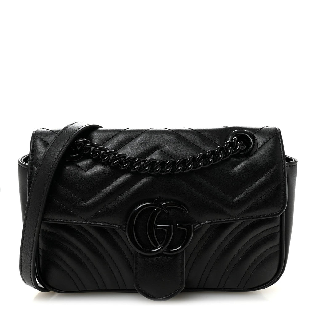 Gucci Calfskin Matelasse Monochrome Mini GG Marmont Shoulder Bag Black