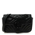 Gucci Calfskin Matelasse Monochrome Mini GG Marmont Shoulder Bag Black