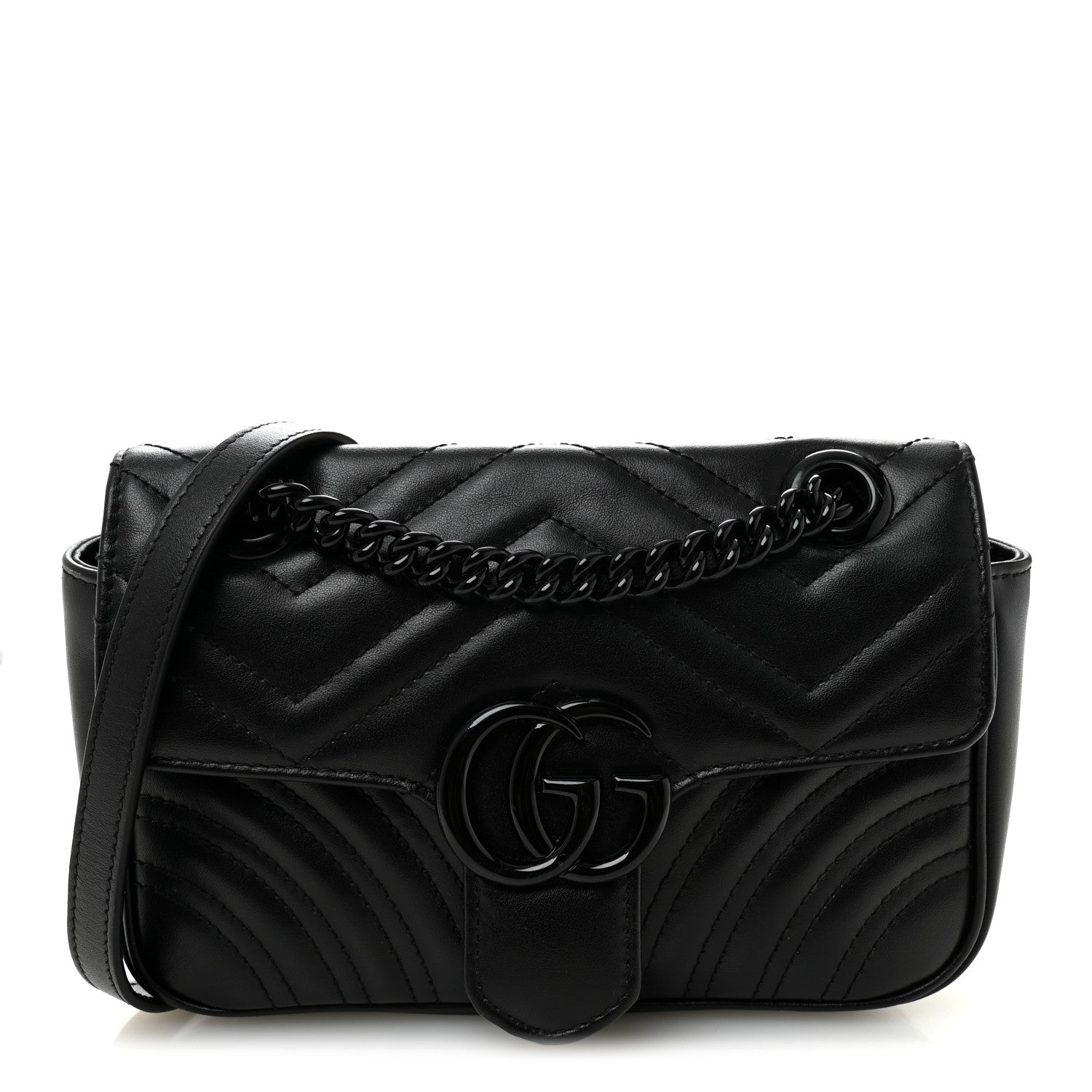 Gucci Calfskin Matelasse Monochrome Mini GG Marmont Shoulder Bag Black
