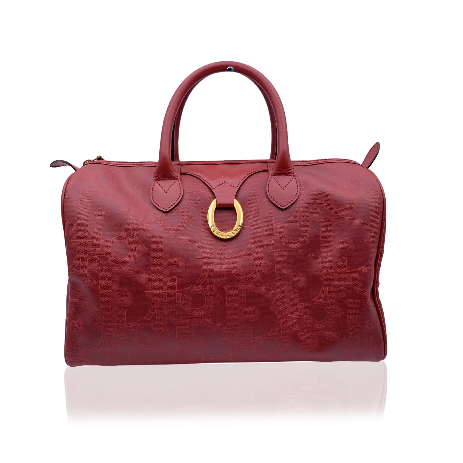 CHRISTIAN DIOR  Red Monogram Duffle Duffel Boston Bag
