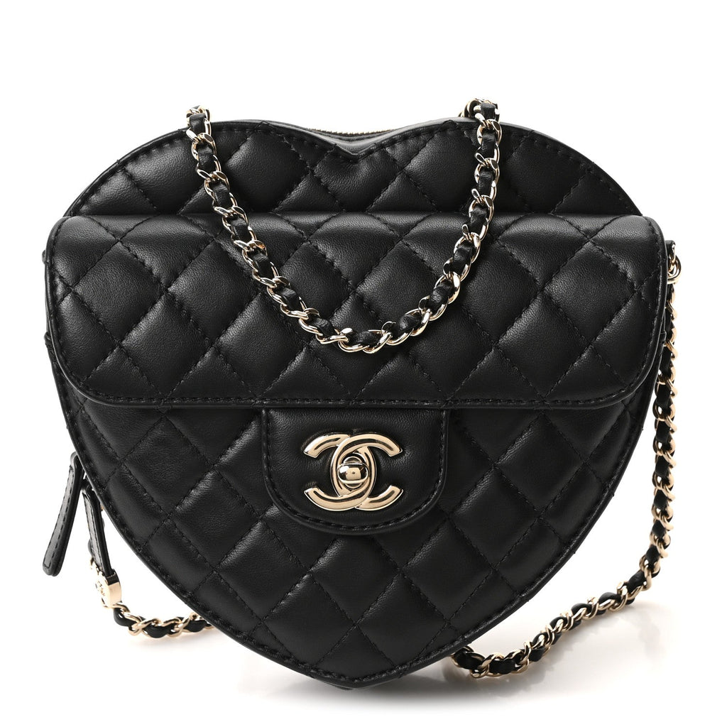 Chanel Lambskin Quilted Large CC In Love Heart Bag Black