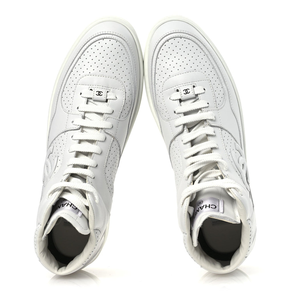 Calfskin CC High Top Sneaker 45 White