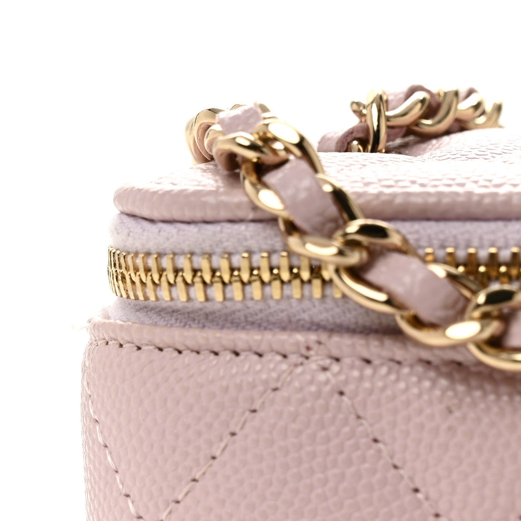 Chanel Caviar Quilted Mini Vanity Case With Chain Light Pink