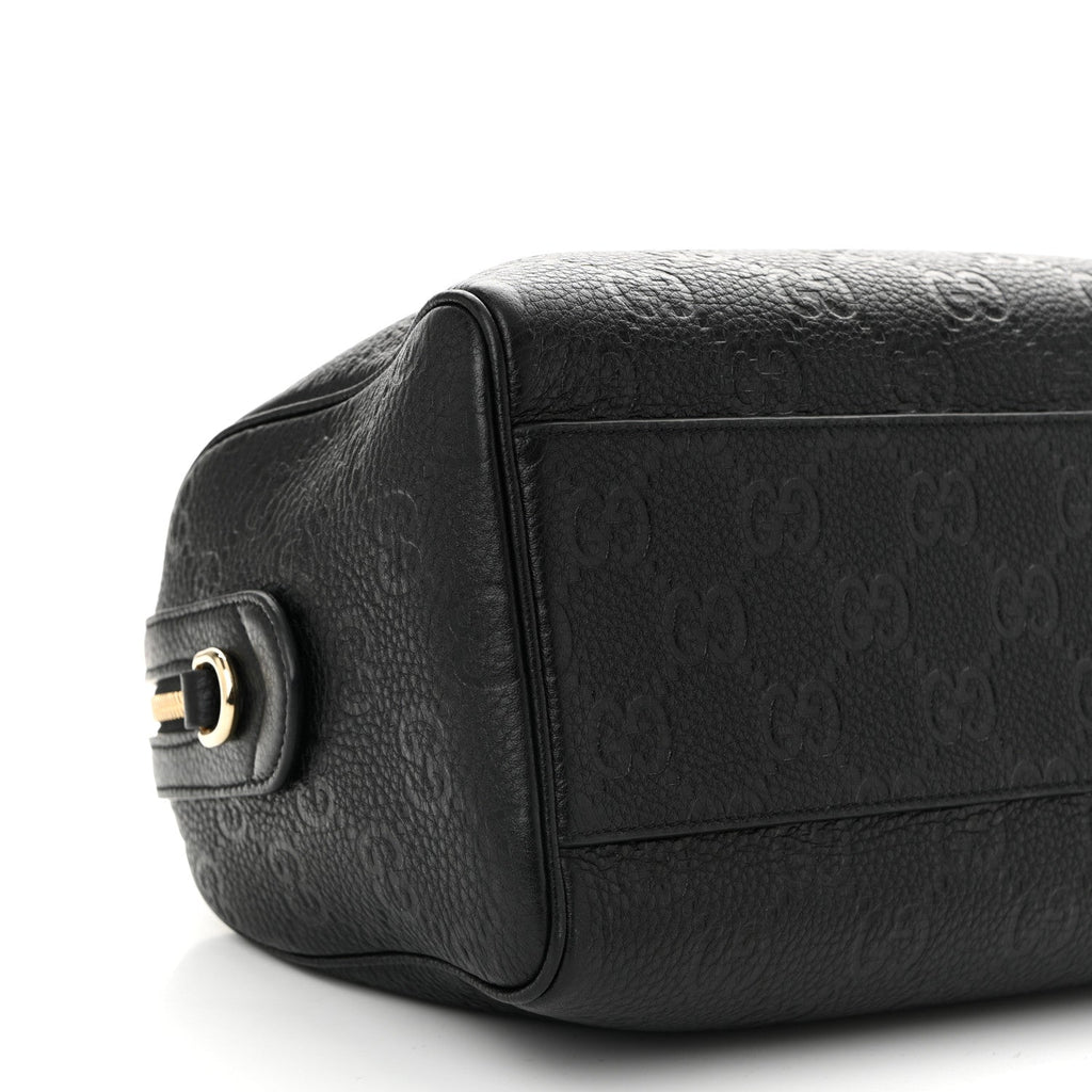 Gucci Calfskin GG Emblem Small Top Handle Bag Black