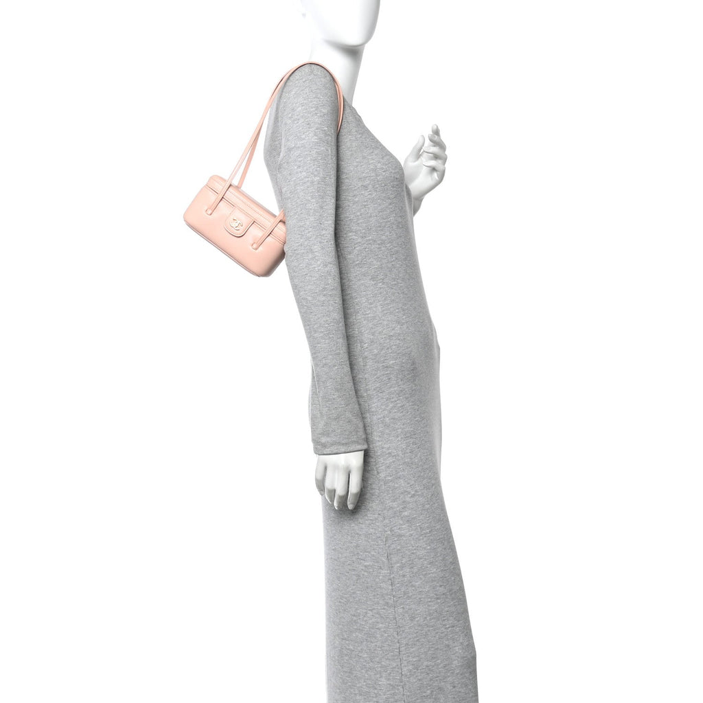 Chanel Shiny Caviar Preppy Coco Long Vanity With Strap  Light Pink
