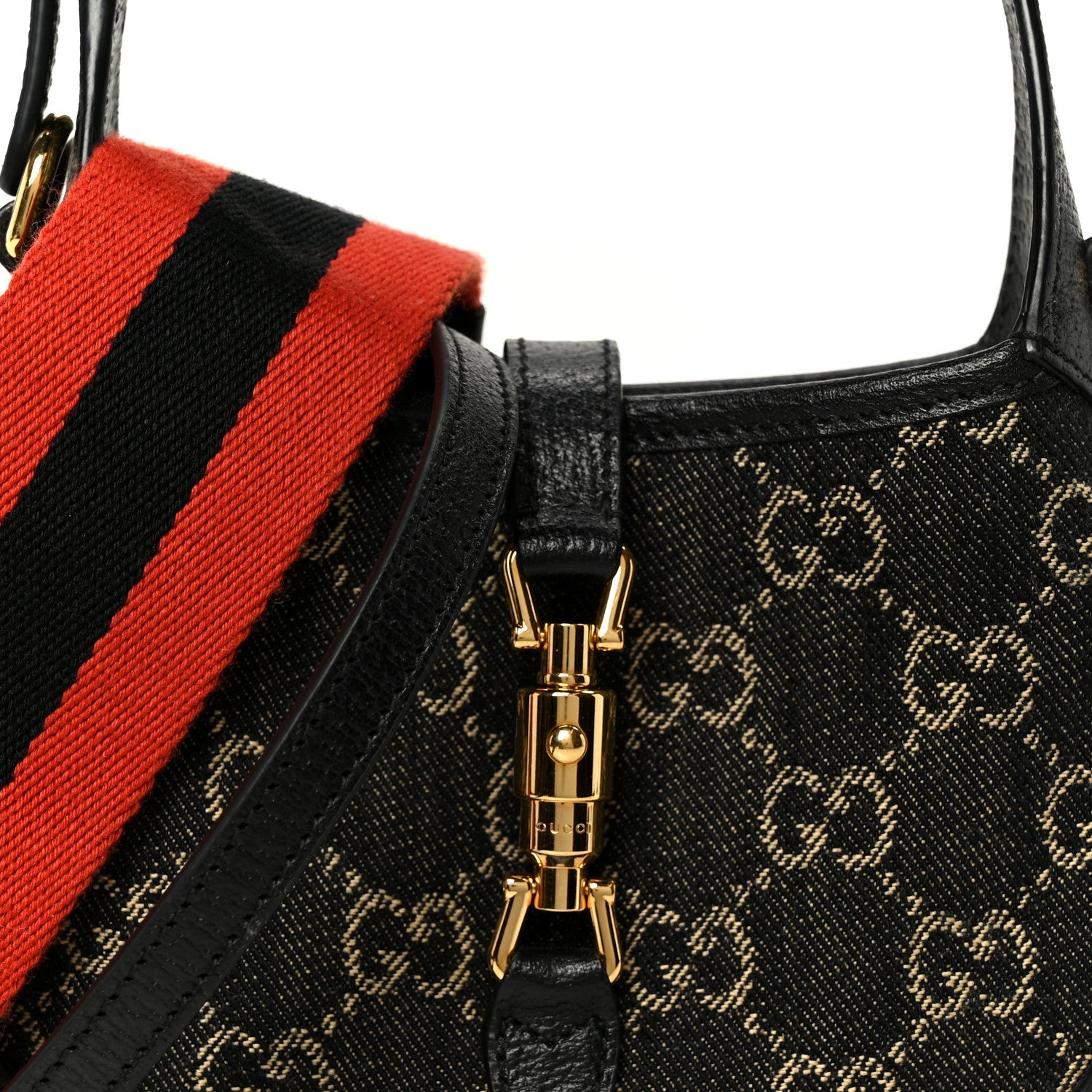 Gucci Jacquard Denim GG Monogram Small Jackie 1961 Hobo Black Ivory