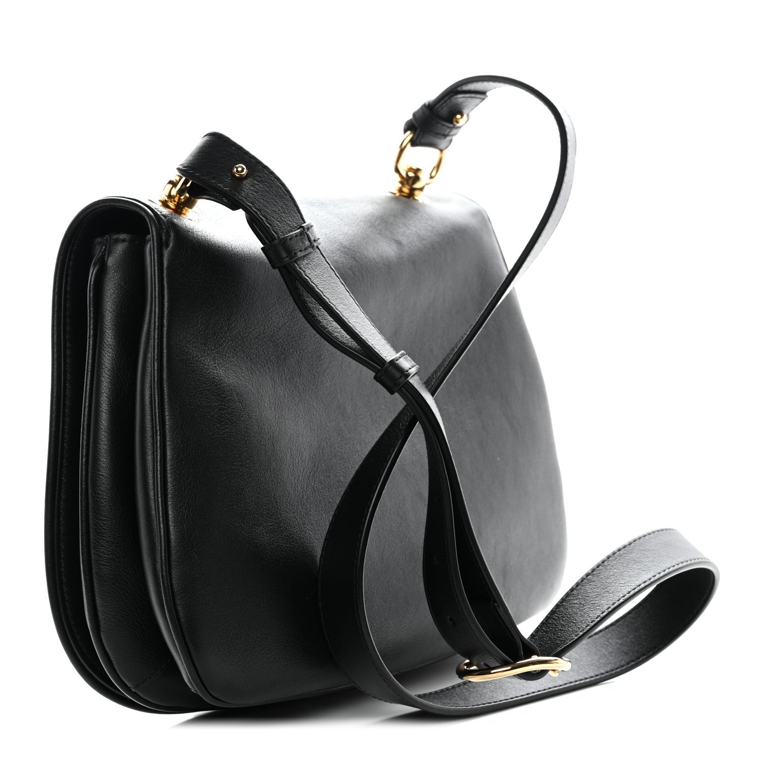 Gucci Roxy Calfskin Web Medium Blondie Top Handle Shoulder Flap Bag Black