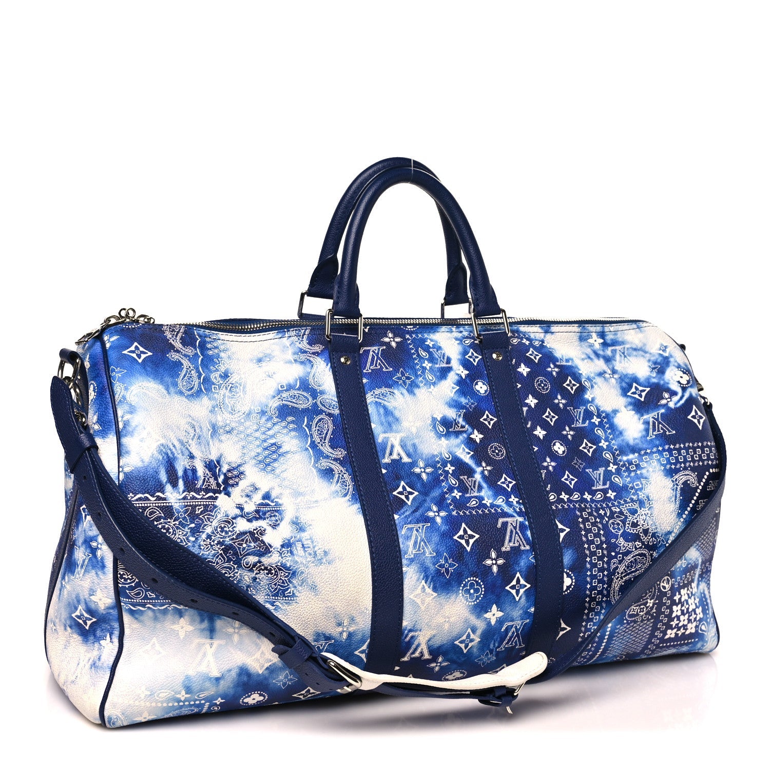 Louis Vuitton Cowhide Monogram Bandana Keepall Bandouliere 50 Blue