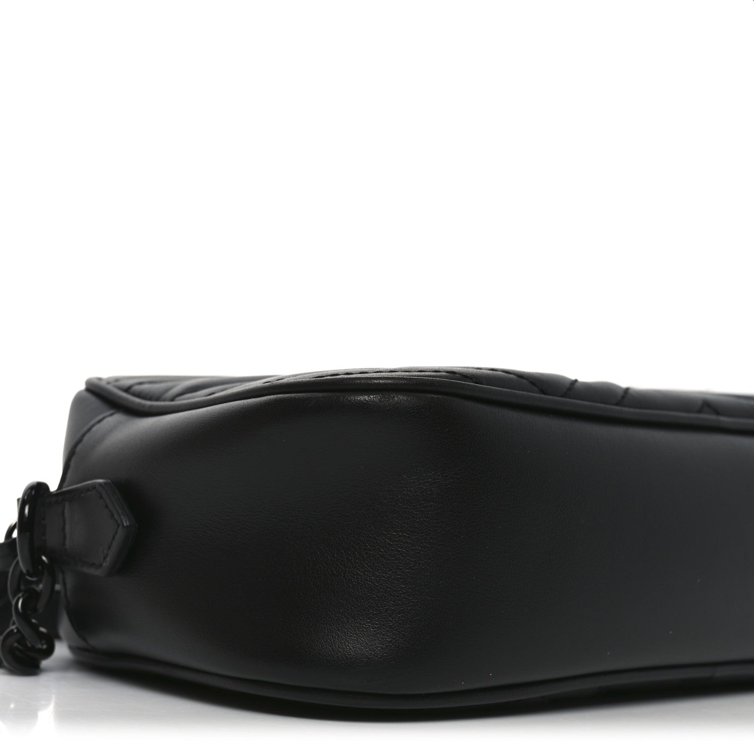 Gucci Calfskin Matelasse Monochrome Small GG Marmont Chain Shoulder Bag Black