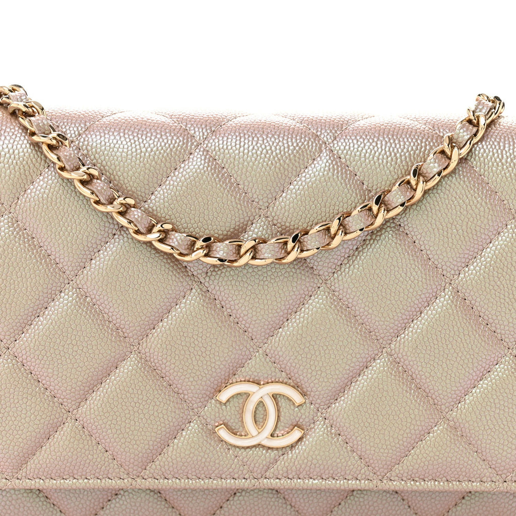 Chanel Iridescent Caviar Quilted Wallet on Chain WOC Beige
