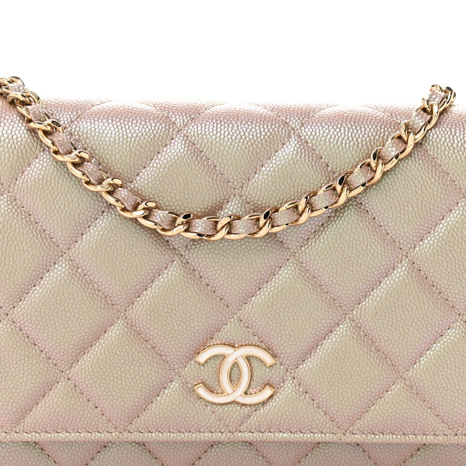 Chanel Iridescent Caviar Quilted Wallet on Chain WOC Beige