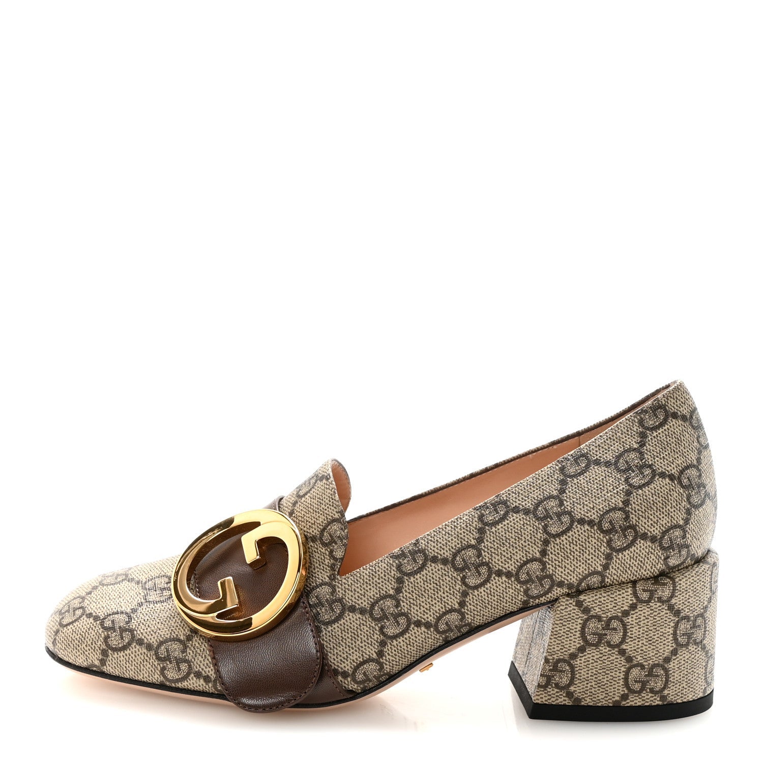 Gucci GG Supreme Monogram Malaga Kid Blondie Pumps 35.5 Beige Ebony New Acero