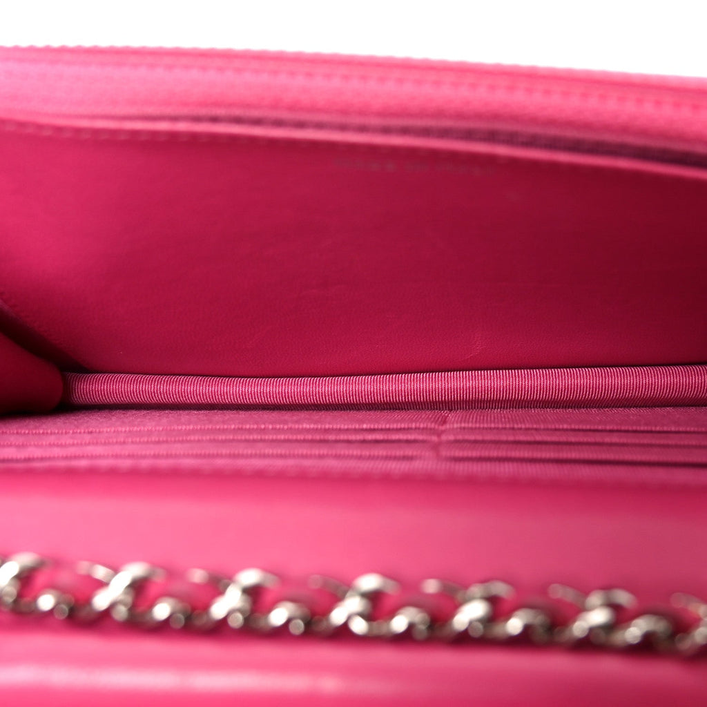 Chanel Lambskin Quilted Wallet On Chain WOC Dark Pink