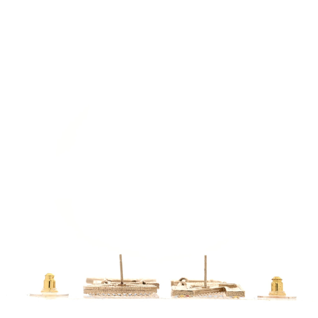 Metal Crystal Rainbow Cha-Nel Logo Drop Earrings Multicolor Gold