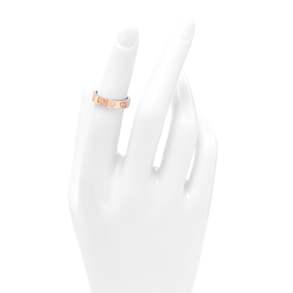 Gucci 18K Rose Gold Diamond Icon Band Ring 49 4.75