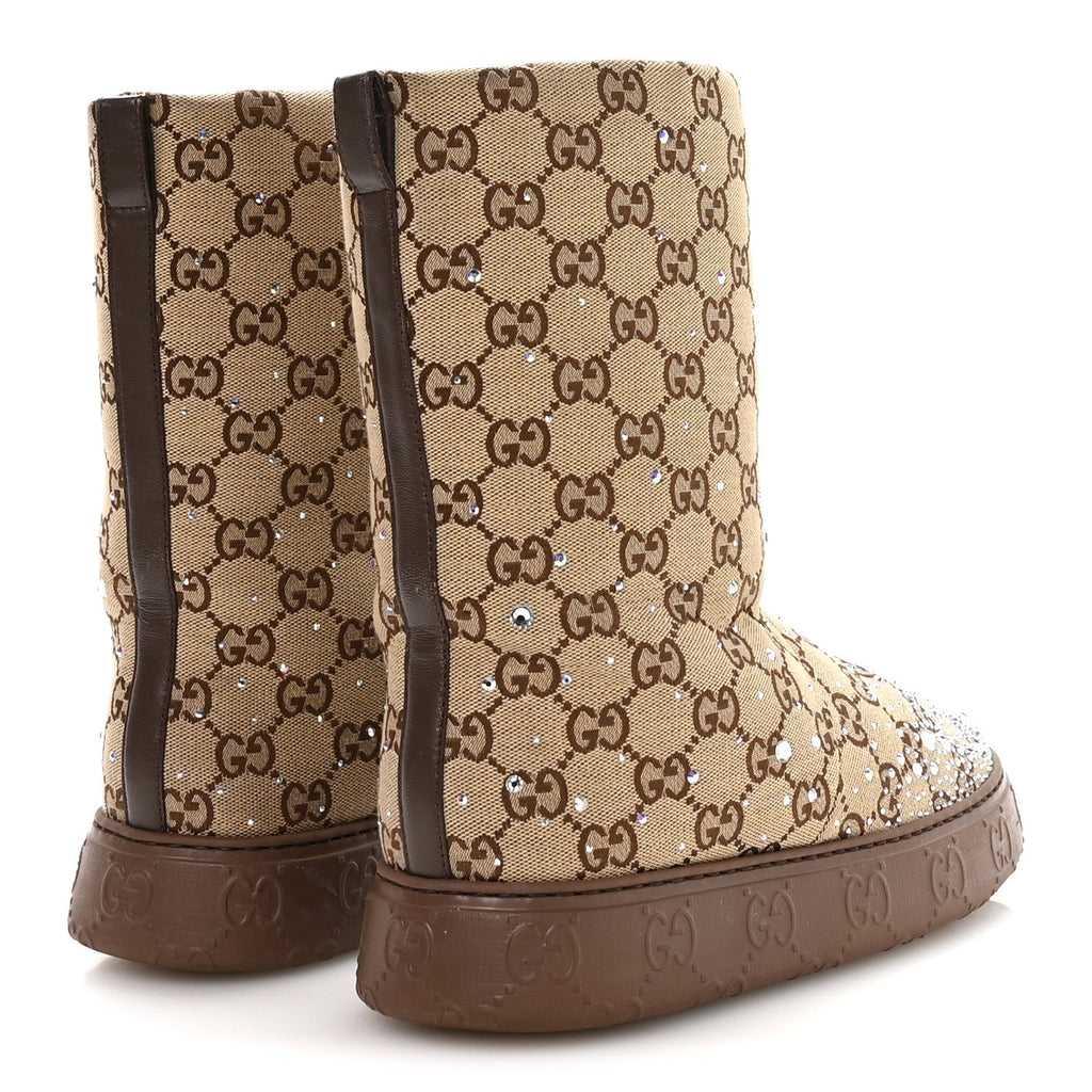Gucci Monogram GG Strass Thermal Bootie 37 Camel Ebony