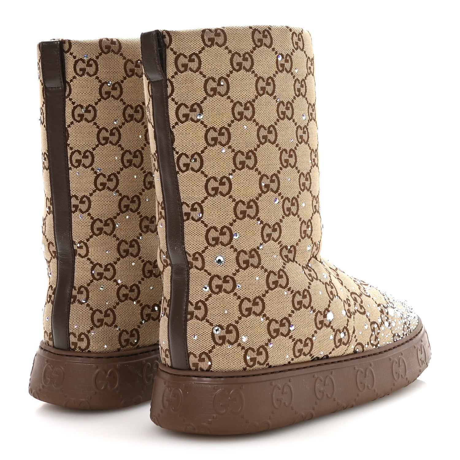 Gucci Monogram GG Strass Thermal Bootie 37 Camel Ebony