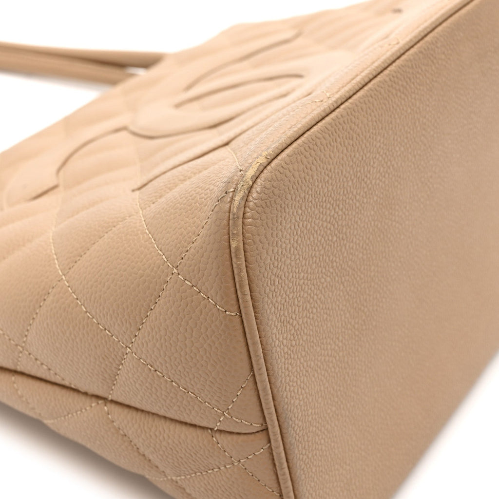 Chanel Caviar Quilted Medallion Tote Beige