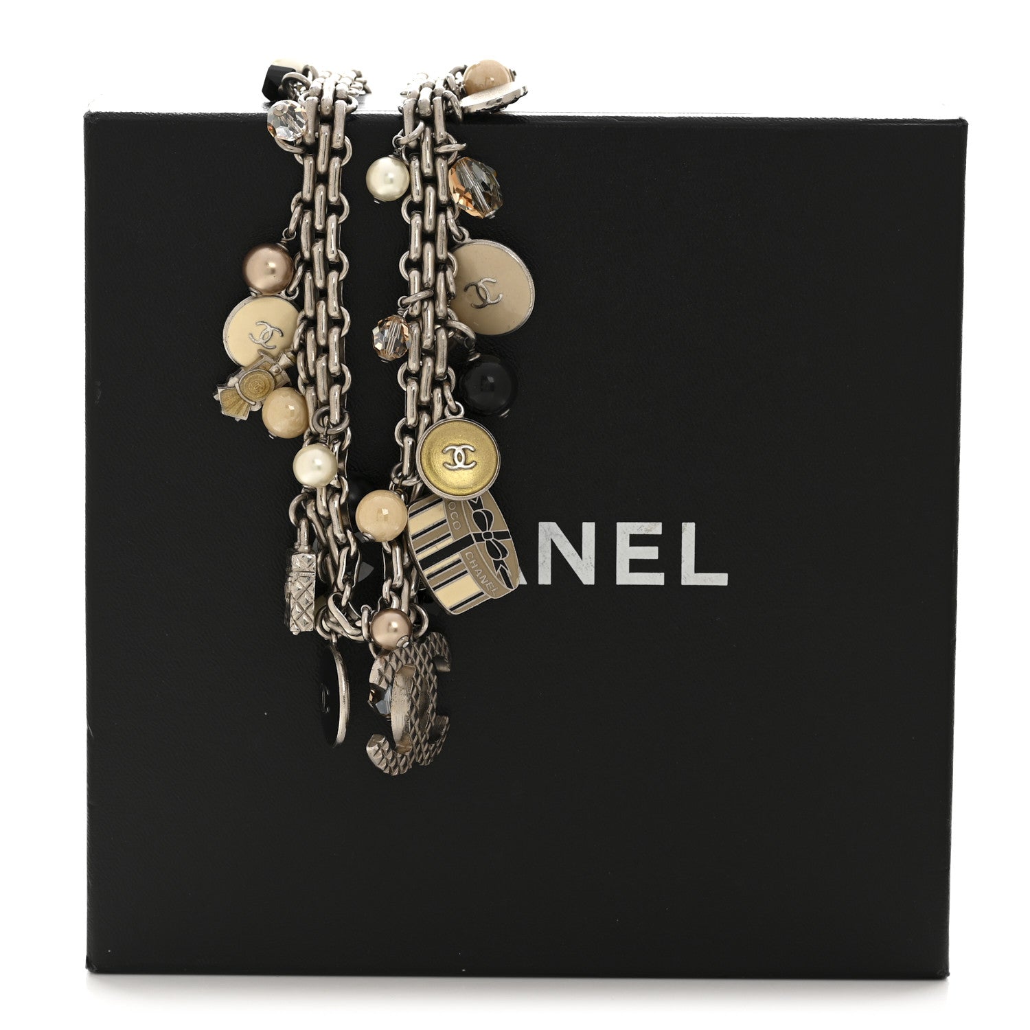 Enamel Pearl Charm Short Necklace Silver