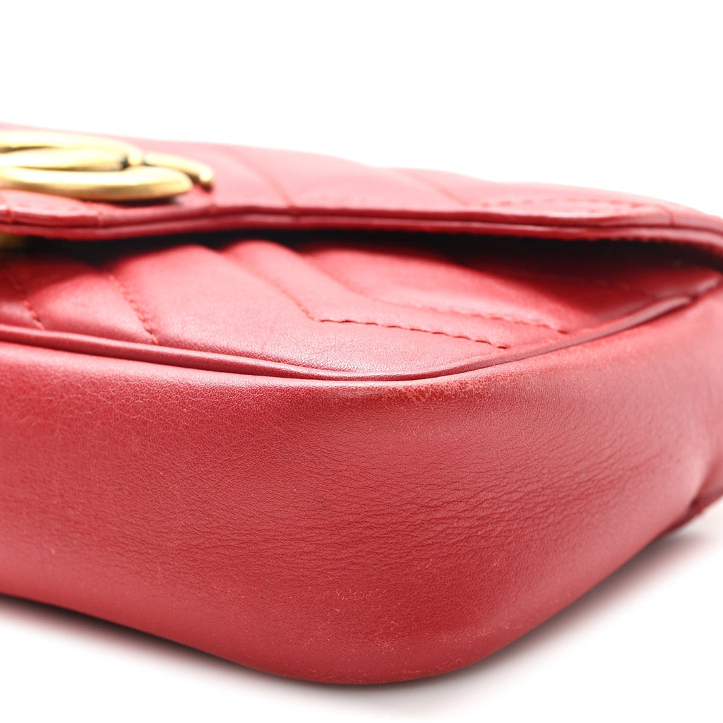 Gucci Calfskin Matelasse Super Mini GG Marmont Shoulder Bag Hibiscus Red