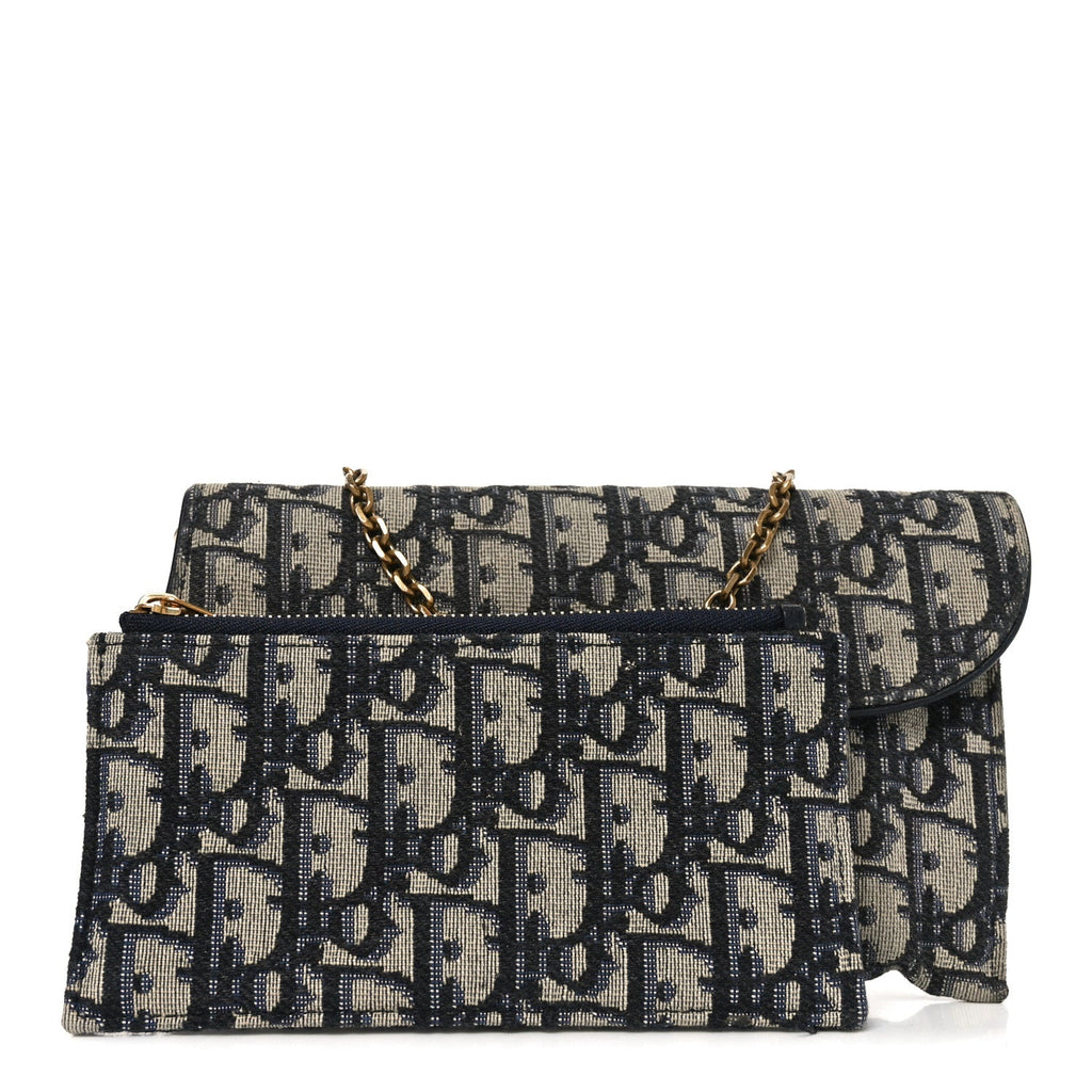 Christian Dior Oblique Small Saddle Chain Pouch Blue