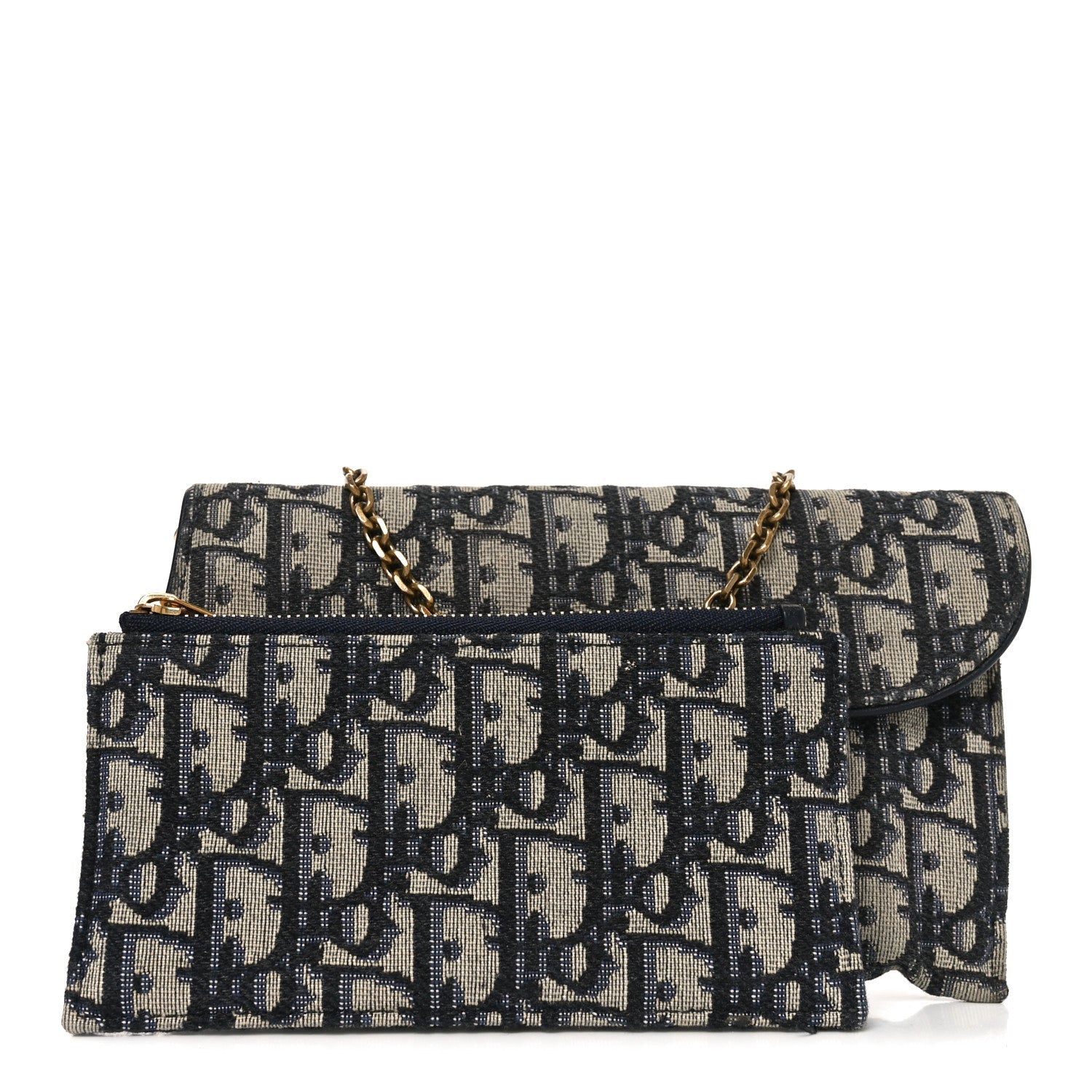 Christian Dior Oblique Small Saddle Chain Pouch Blue