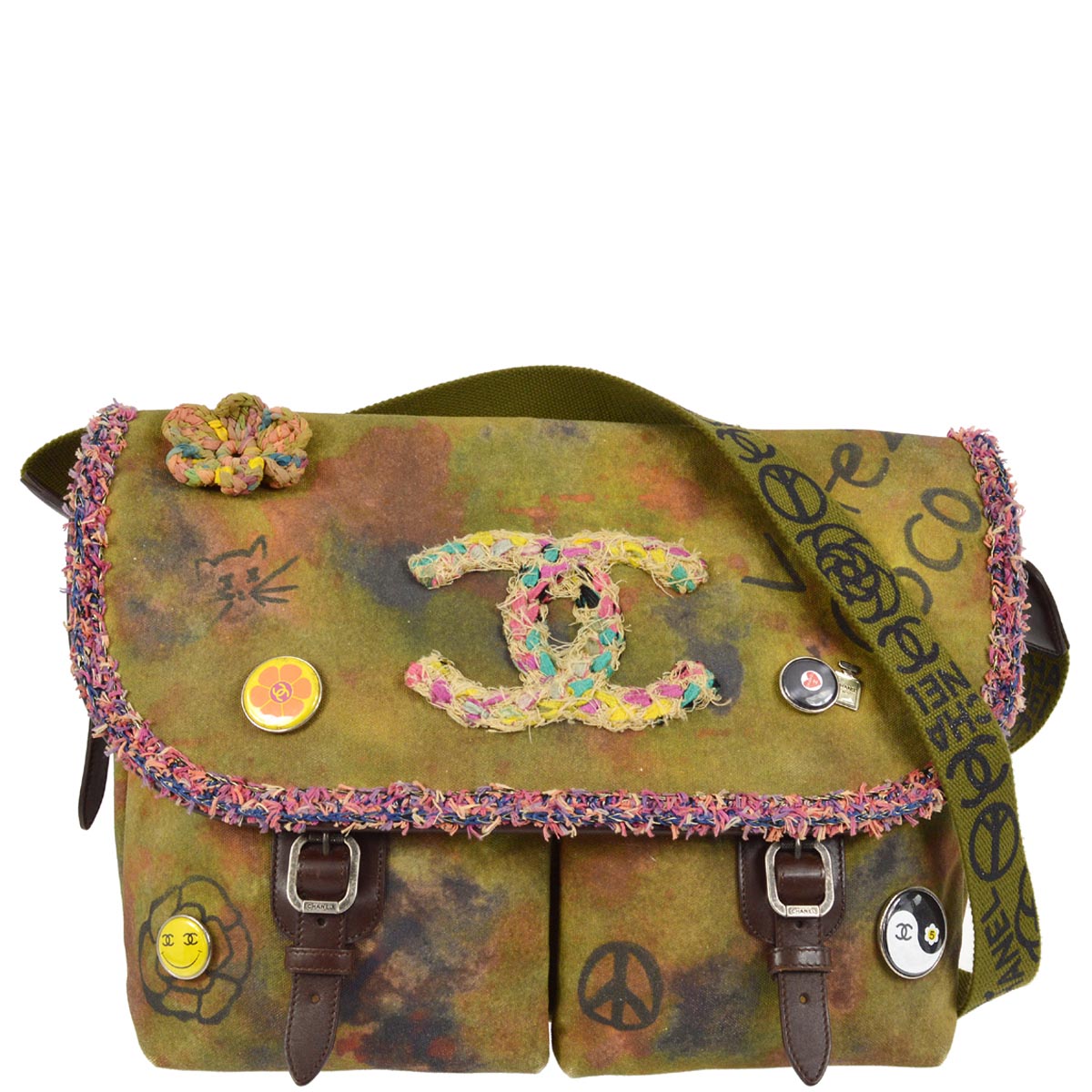 Chanel 2014-2015 Khaki Green Canvas Graffiti On The Pavement Messenger Bag
