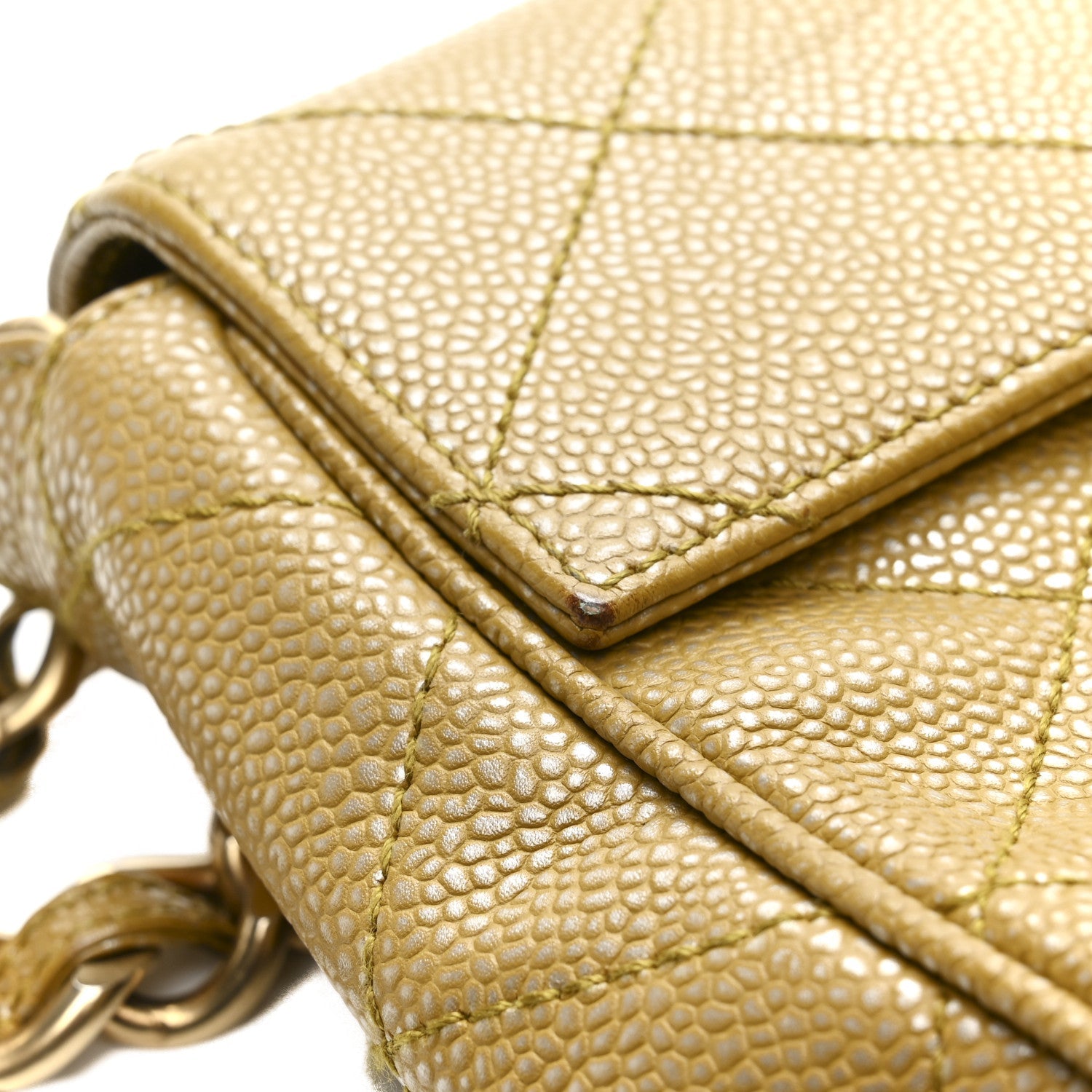 Chanel Metallic Caviar Quilted Medium Single Flap Beige