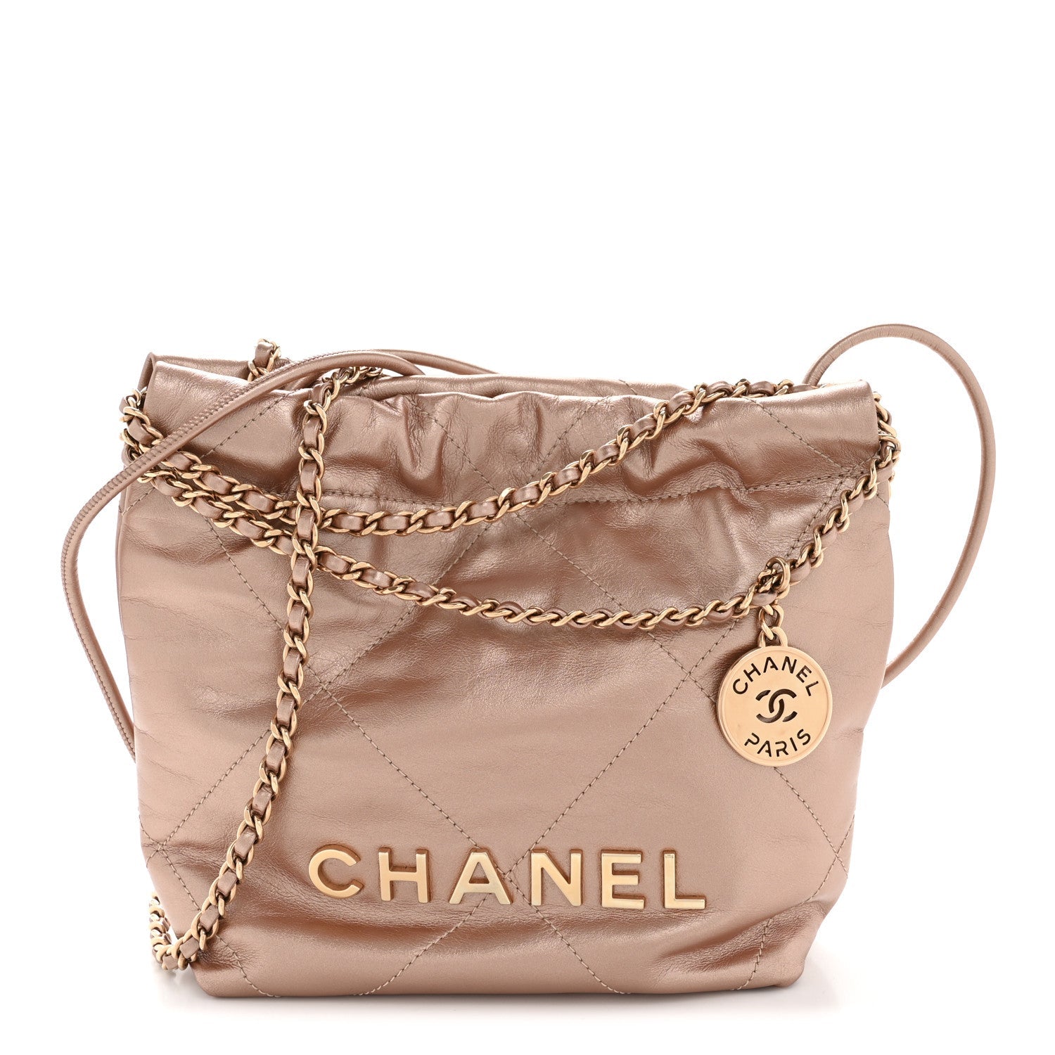 Chanel Metallic Calfskin Quilted Mini Chanel 22 Copper