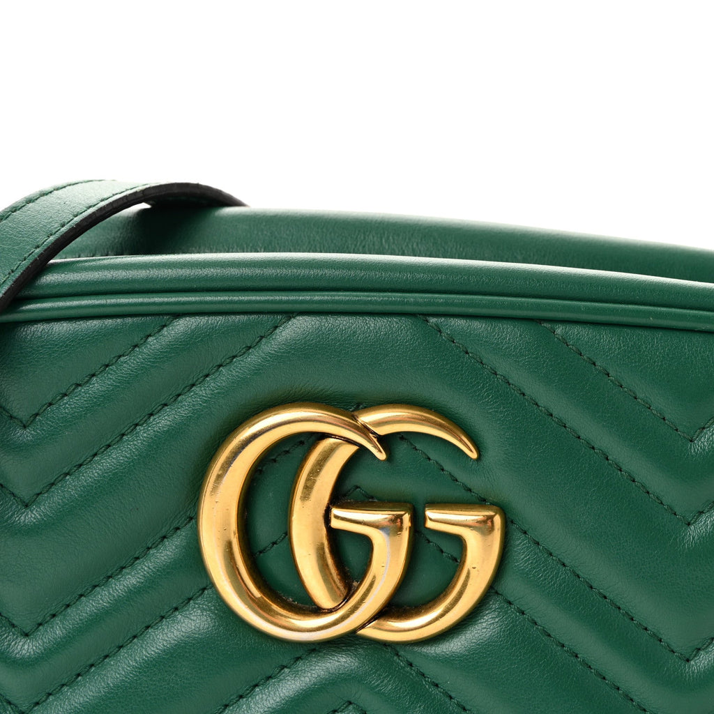 Gucci Calfskin Matelasse Small GG Marmont Chain Shoulder Bag Emerald Green
