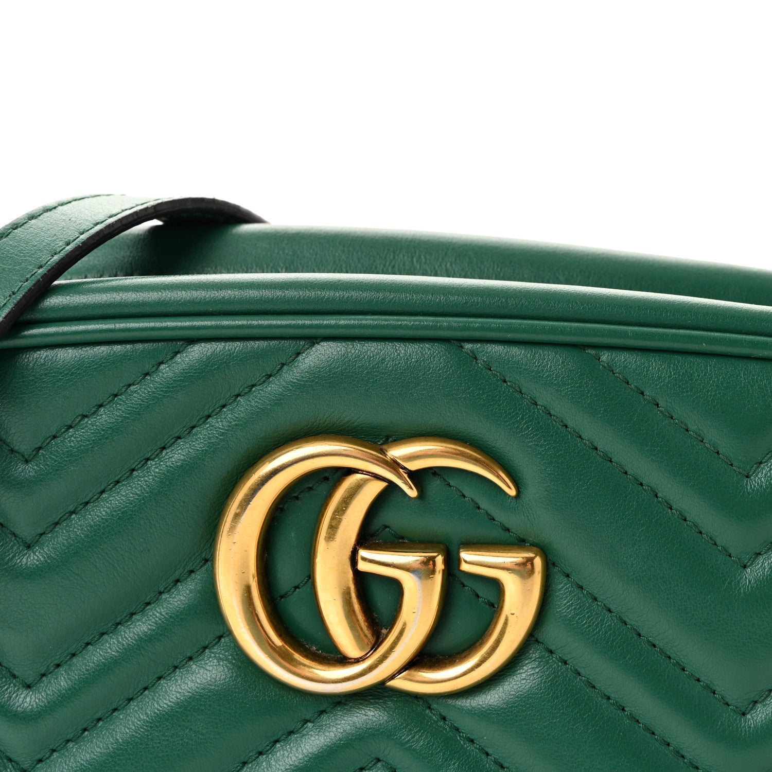 Gucci Calfskin Matelasse Small GG Marmont Chain Shoulder Bag Emerald Green