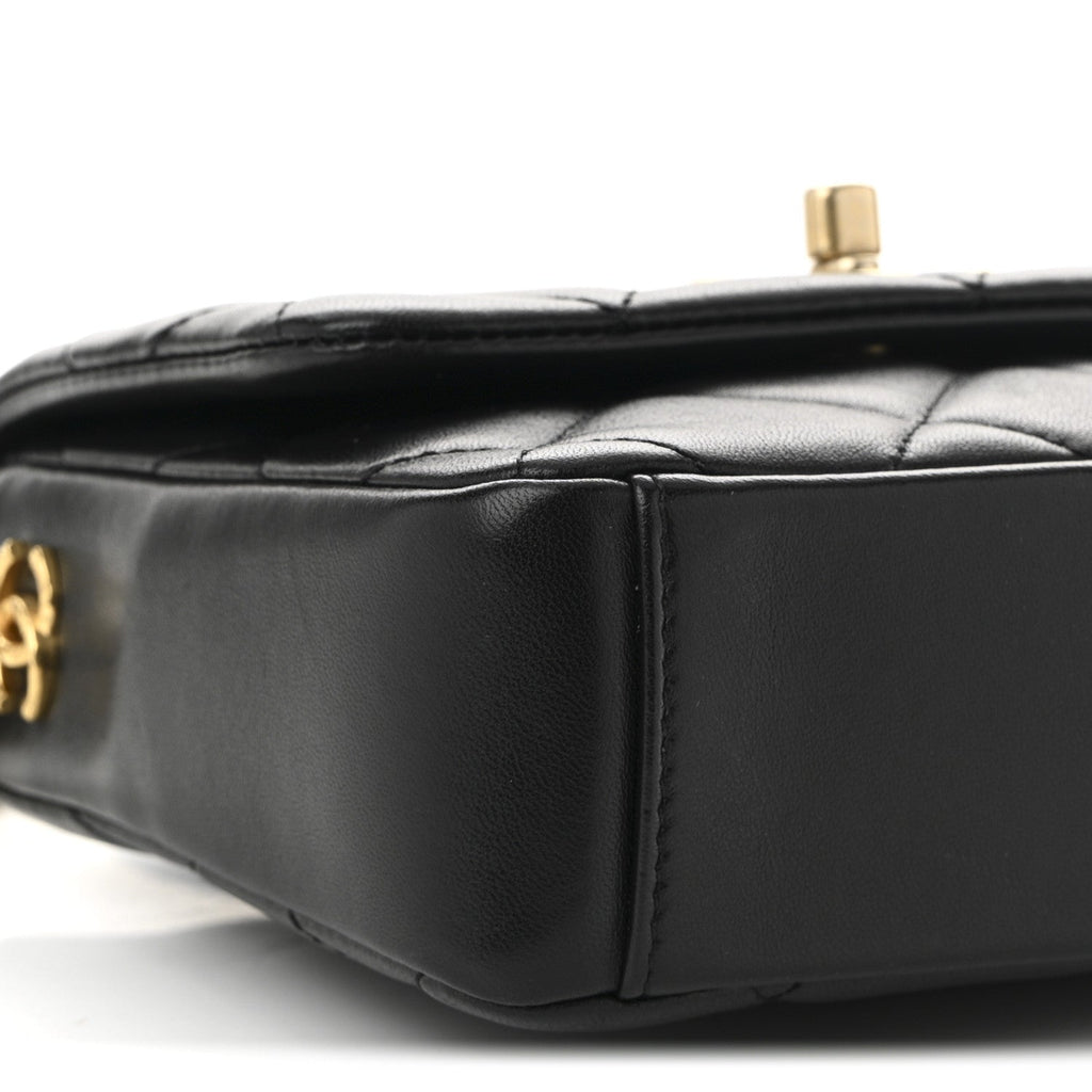 Chanel Lambskin Quilted Mini Side Note Flap Black