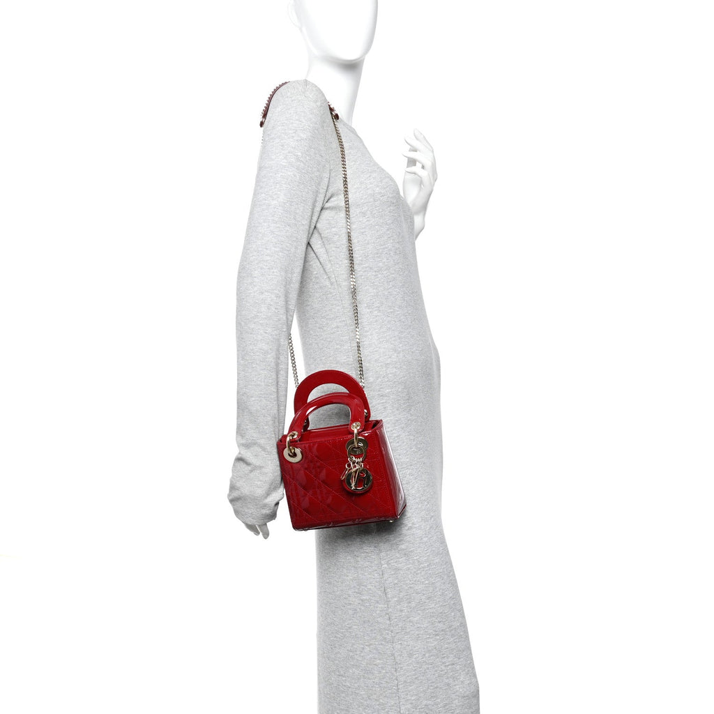 Christian Dior Patent Cannage Mini Lady Dior Red