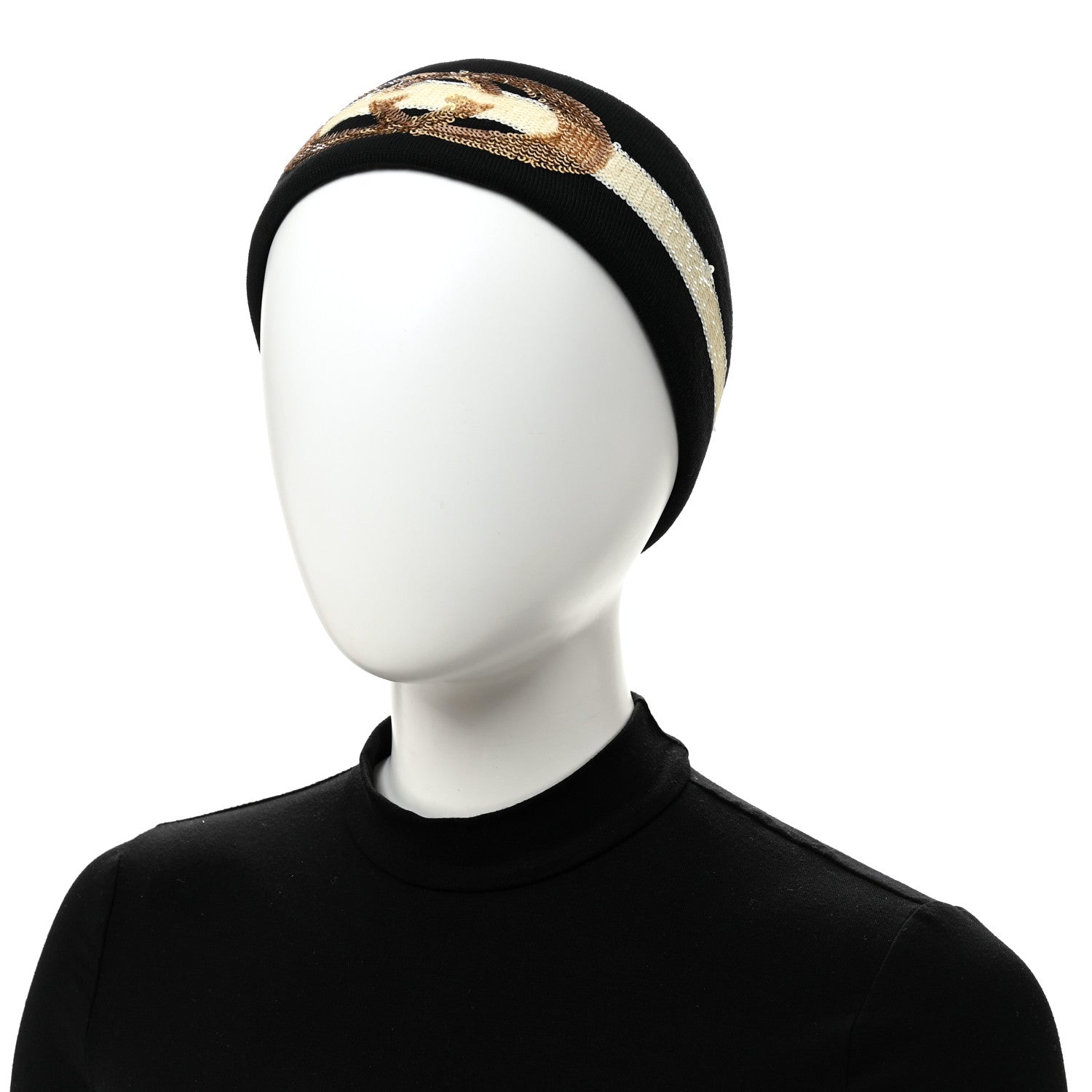 Gucci Sequin Polyester Headband M 57 Black White