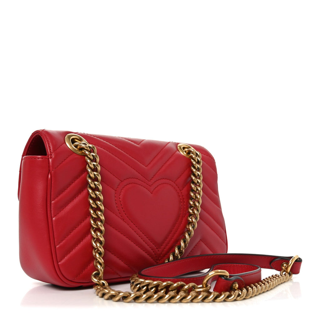 Gucci Calfskin Matelasse Small GG Marmont Shoulder Bag Hibiscus Red